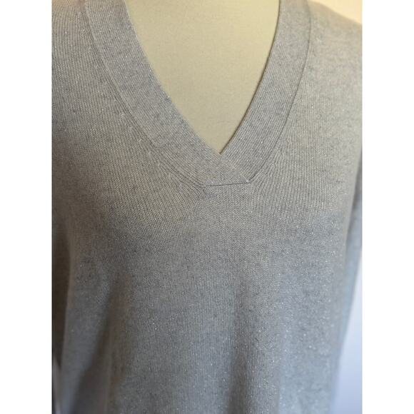 White Label The White Company Metallic Grey Cashmere V Neck Sweater - Picture 3 of 5